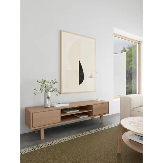 Lamberth TV unit, Top oak veneer white pigm, Base oak white pigmented, 180x40x50 cm