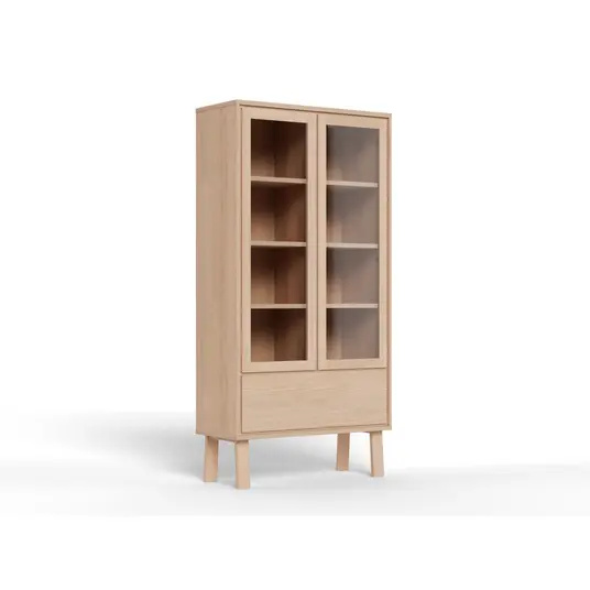 Lamberth display cabinet, Top oak veneer white pigm, Base oak veneer white pigm, 90x35x180 cm