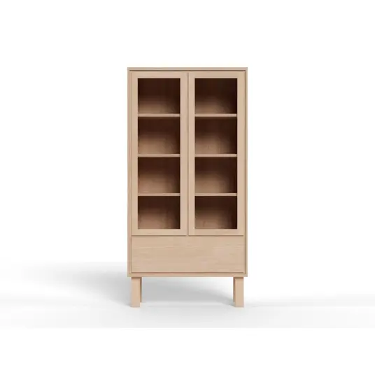 Lamberth display cabinet, Top oak veneer white pigm, Base oak veneer white pigm, 90x35x180 cm