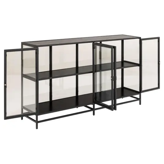 Seaford display cabinet, Top melamine black ash , Base steel matt black, 152.4x35x86.4 cm