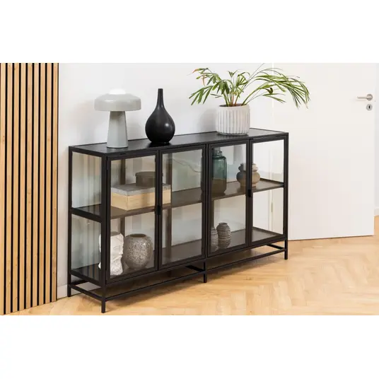 Seaford display cabinet, Top melamine black ash , Base steel matt black, 152.4x35x86.4 cm