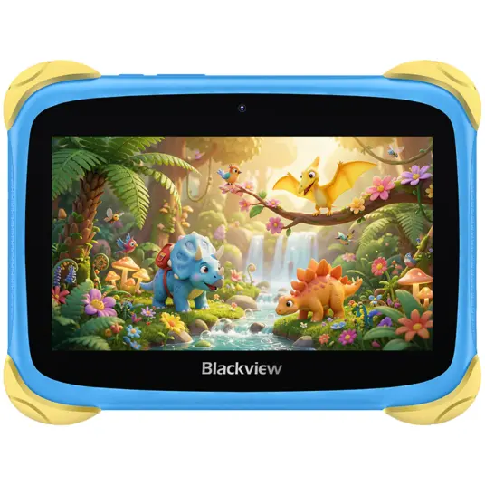 Blackview Link 1 Kids Mini WiFi6 7-inch 1024x600 HD+ 60Hz RK3562 2.0Hz 3GB+32GB 3000mAh Cam 2MP 5MP Stylus glass protector Handle Stand design Android 16 Brave Blue