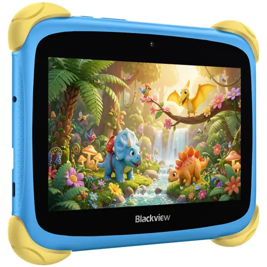 Blackview Link 1 Kids Mini WiFi6 7-inch 1024x600 HD+ 60Hz RK3562 2.0Hz 3GB+32GB 3000mAh Cam 2MP 5MP Stylus glass protector Handle Stand design Android 16 Brave Blue