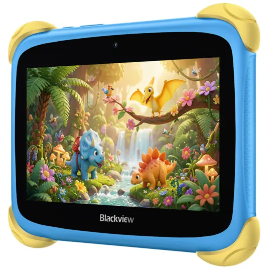 Blackview Link 1 Kids Mini WiFi6 7-inch 1024x600 HD+ 60Hz RK3562 2.0Hz 3GB+32GB 3000mAh Cam 2MP 5MP Stylus glass protector Handle Stand design Android 16 Brave Blue