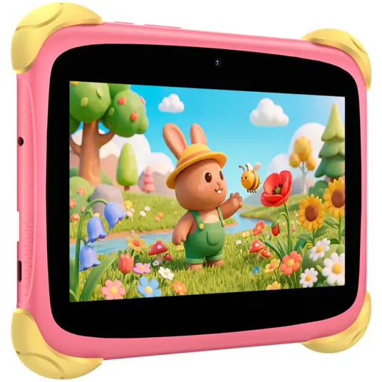 Blackview Link 1 Kids Mini WiFi6 7-inch 1024x600 HD+ 60Hz RK3562 2.0Hz 3GB+32GB 3000mAh Cam 2MP 5MP Stylus glass protector Handle Stand design Android 16 Sweet Pink