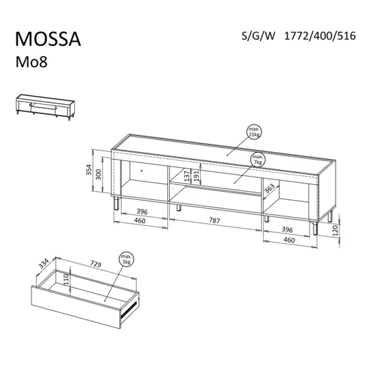 TV staliukas MOSSA MO8, viskio ąžuolas