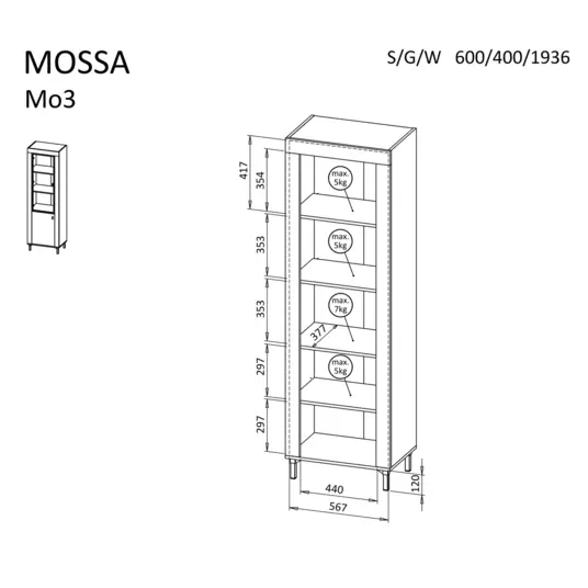 Vitrina MOSSA MO3, viskio ąžuolas