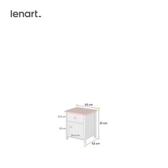 Naktinis staliukas LUNA LN7BR, balta/rožinė
