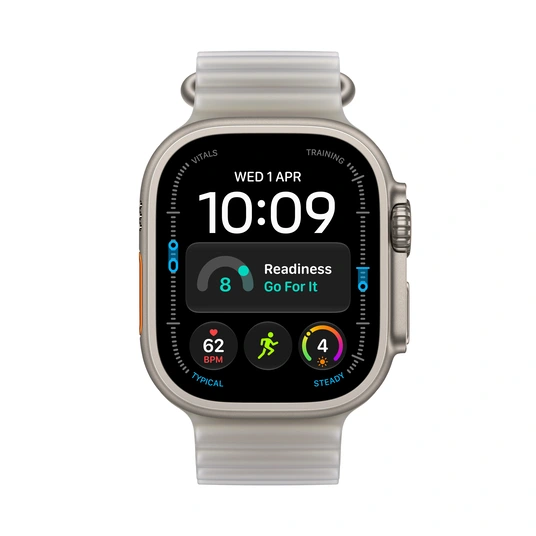 Nutikell Apple Watch Ultra 4 GPS + Cellular 49mm Natural Titanium Case with Translucent Grey Ocean Band MJAD4ET/A