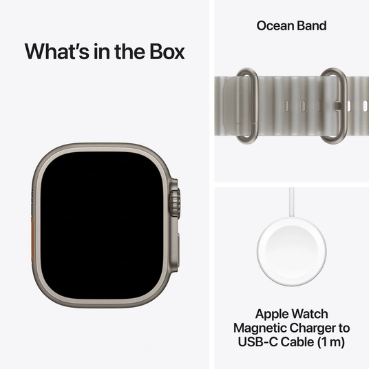 Nutikell Apple Watch Ultra 4 GPS + Cellular 49mm Natural Titanium Case with Translucent Grey Ocean Band MJAD4ET/A