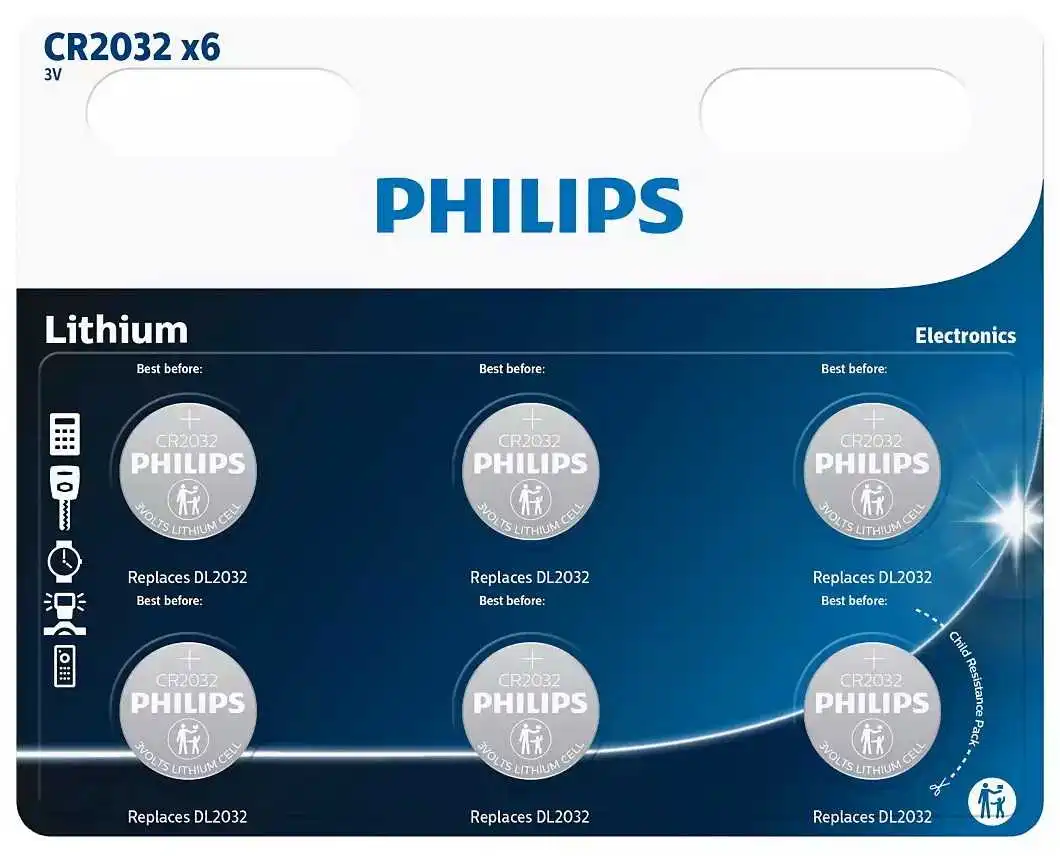 Philips CR2032P6/01B litija baterijas, 6 gab