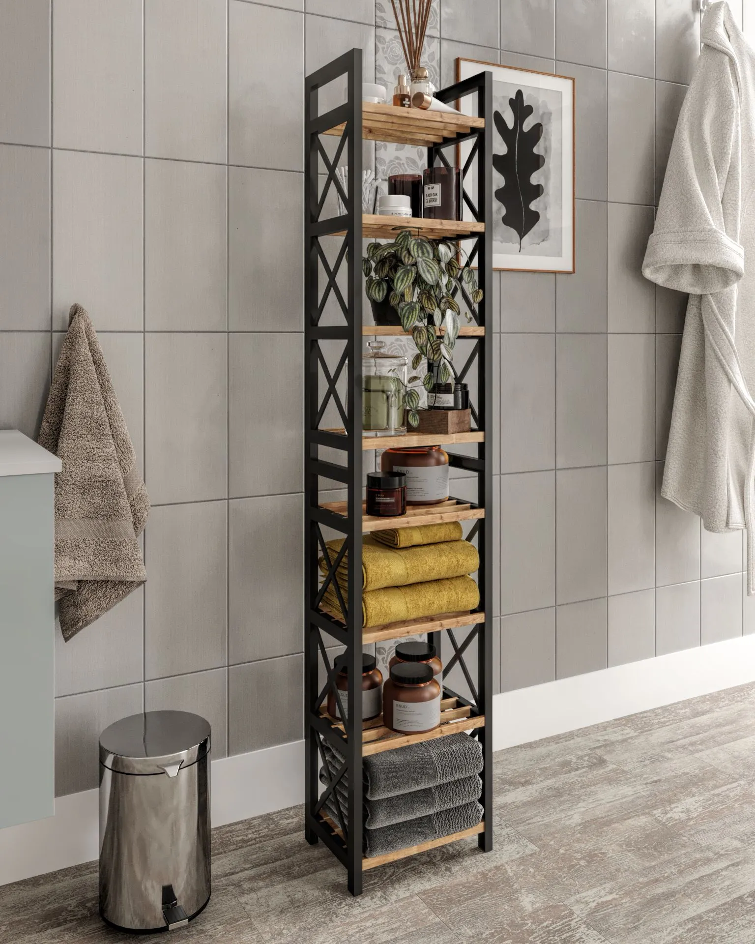 Daudzfunkcionāls plaukts, Hanah Home, melns, 23