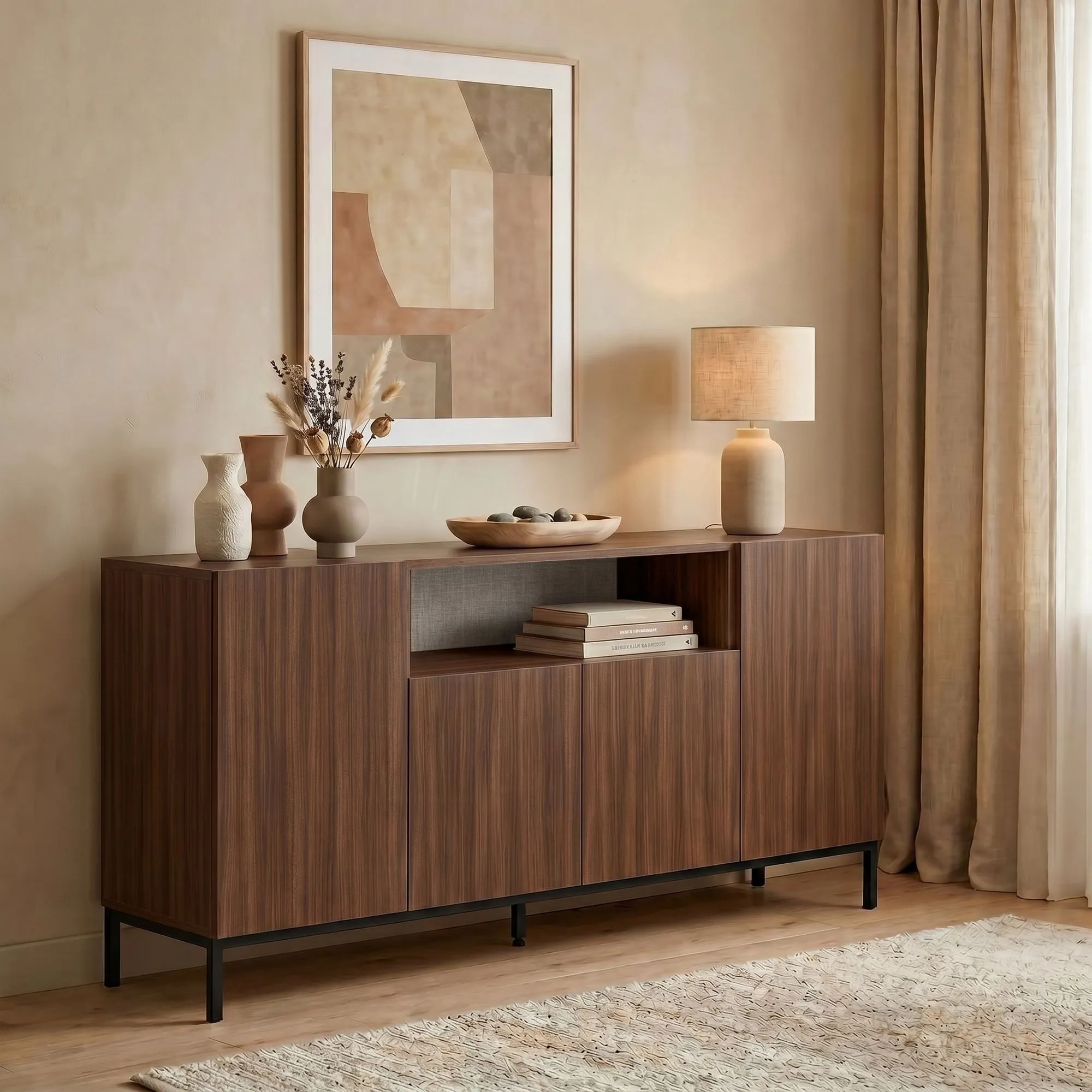 Konsole, Hanah Home, Milano Walnut, melna