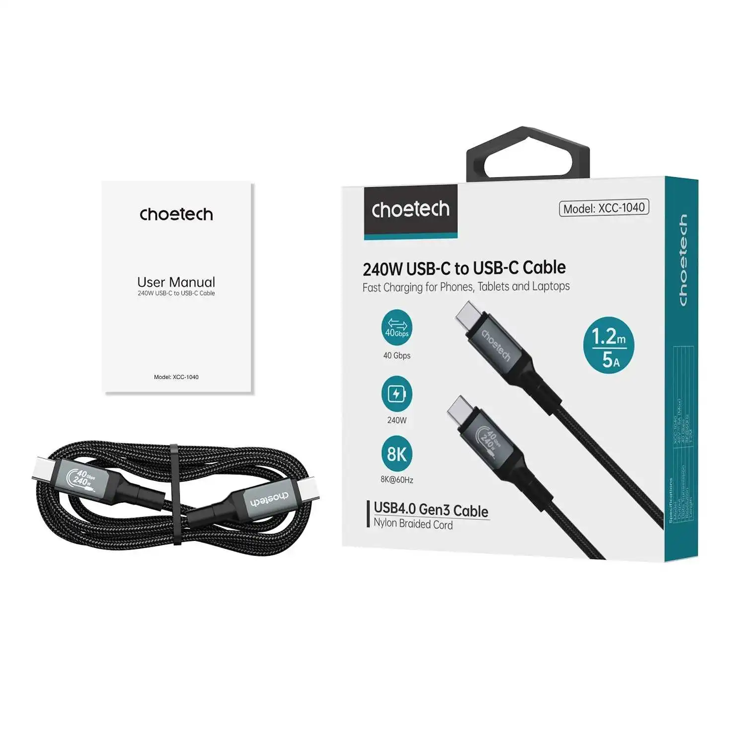 CHOETECH XCC-1040 USB-C – USB-C kabelis