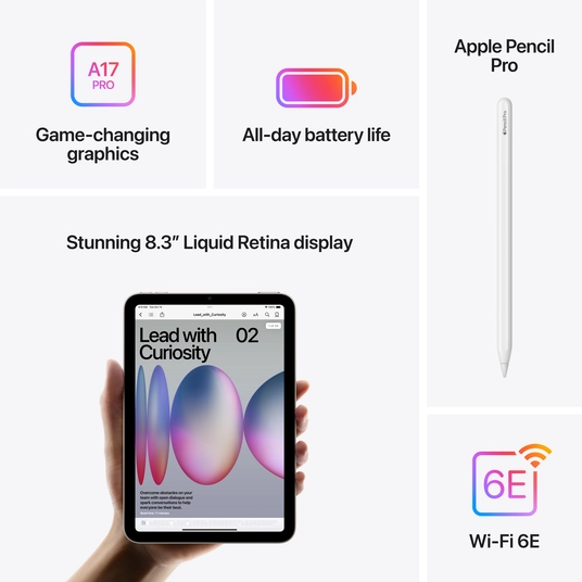 Planšetė Apple iPad mini (A17 Pro) Wi-Fi 128GB Starlight MXN83HC/A (open box)