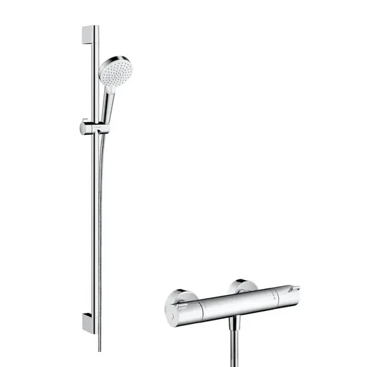 Hansgrohe Crometta – dušo komplektas Vario su termostatu Ecostat 1001 CL, 2 srovių tipai, balta/chromas 27813400 (pažeista pakuotė)