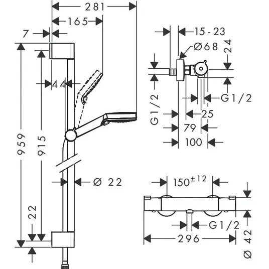 Hansgrohe Crometta – dušo komplektas Vario su termostatu Ecostat 1001 CL, 2 srovių tipai, balta/chromas 27813400 (pažeista pakuotė)